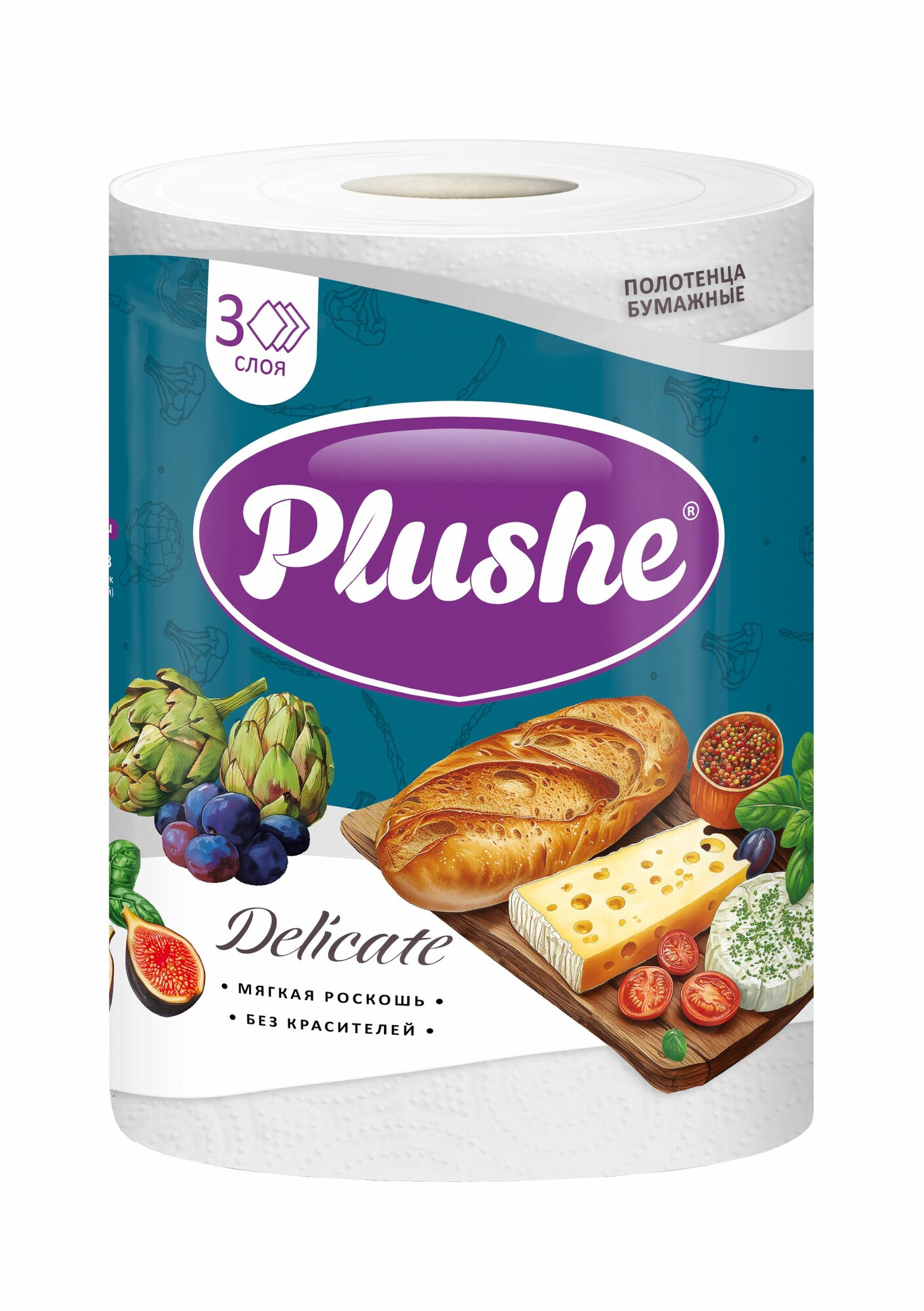 Полотенца бумажные Plushe Delicate 3 слоя, с тиснением