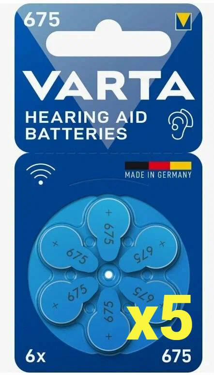 Батарейка для слухового аппарата VARTA Hearing Aid Batteries 675, (30) шт. 5 блистеров по 6 шт.