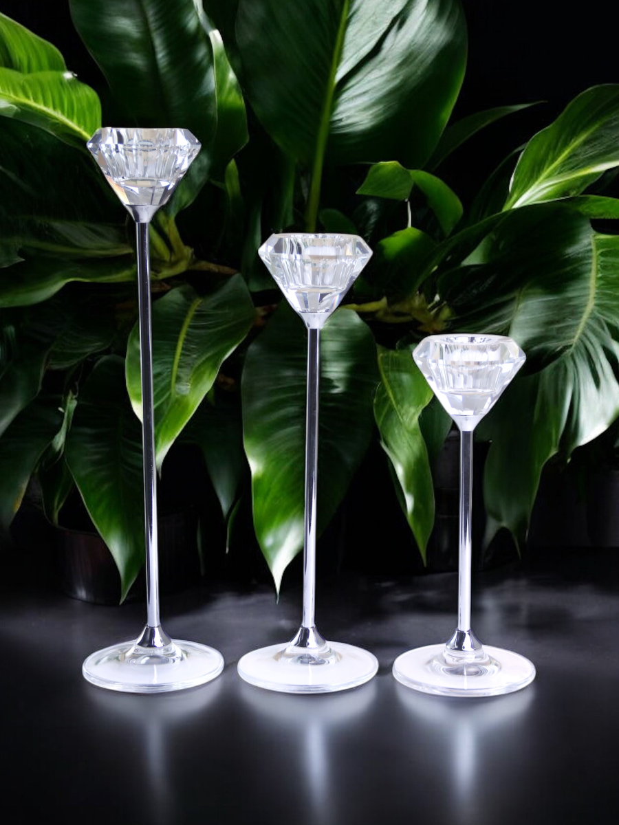 Подсвечник Набор 3 шт Кристалл 28 22 18 см серебряные ножки металл стекло