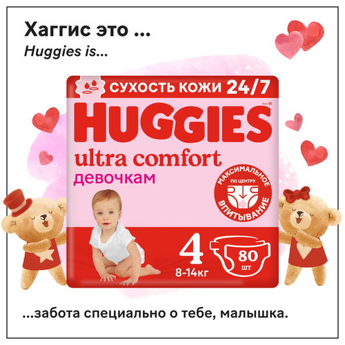 фото Подгузники huggies ultra comfort для девочек 8-14кг, 4 размер, 80шт