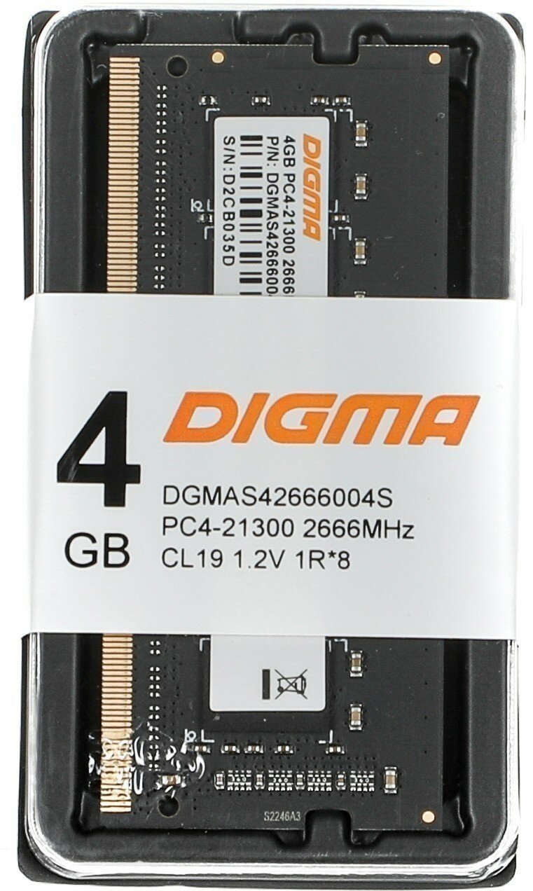 Оперативная память Digma DDR4 - 4Gb, 2666 МГц, SO-DIMM, CL19 (dgmas42666004s) - фото №4