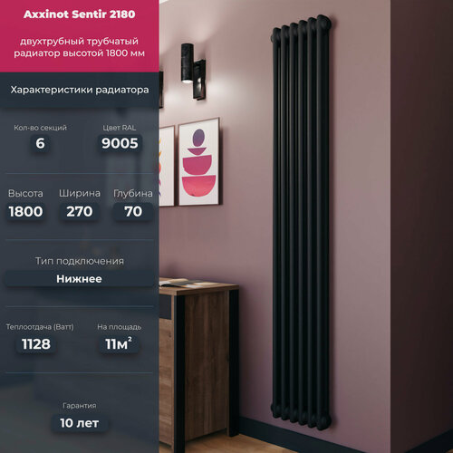 Изображение товара Axxinot Sentir 2180 - вертикальный высотой 1800 мм, нижнее подключение N69 6 секций черный