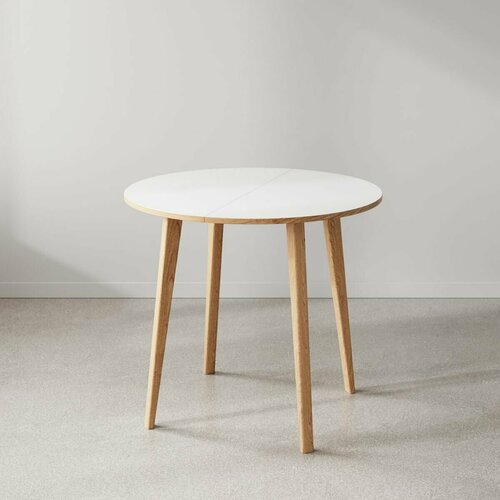 Стол круглый раскладной кухонный обеденный из шпона и массива дуба на 6-8 человек диаметр 85 см