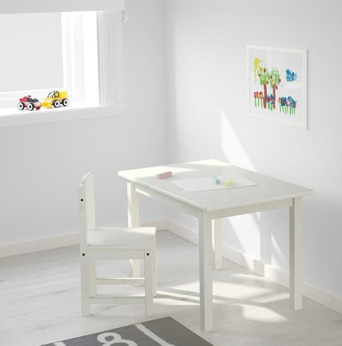 Детский комплект мебели икеа, стол детский икеа Криттер 59x50 см белый +Стул икеа Сундвик белый