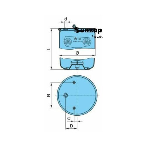 BPW 0542940010 05.429.40.01.0_пневмопод. без стак. !881MB h530 2шп. M12смещ.25. 1отв. штуц. M22. Н: 1шп. M16 \BPW