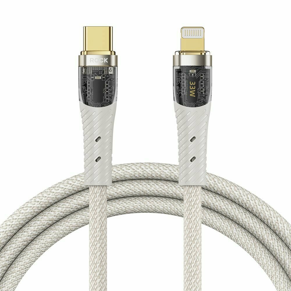 Кабель ROCK Xiaomi PD33W USB-C to Lightning Cable Spring Coil Fast Charging Cable для iPod, iPhone, iPad, Android Серый