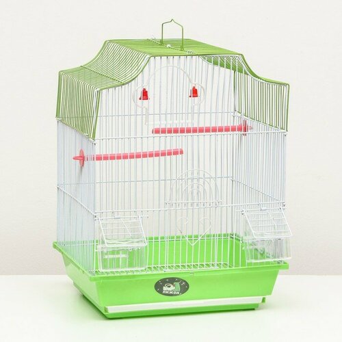 Пижон Клетка для птиц фигурная с кормушками, 34 х 27 х 44 см, зелёная