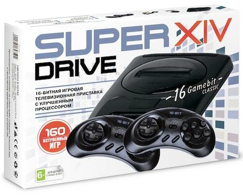 Игровая приставка 16 bit Super Drive Classic S14 (160 в 1) + 160 встроенных игр + 2 геймпада (Черная)