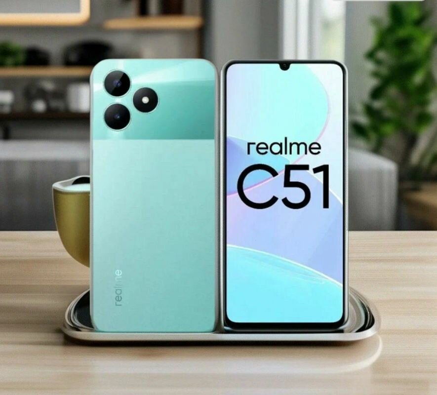 Смартфон Realme C51 (4+64) зеленый, ядер - 8x(1.82 ГГц), 4 ГБ, 2 SIM, IPS, 1600x720, камера 50+0.08 Мп, NFC, 4G, GPS, 5000 мА*ч