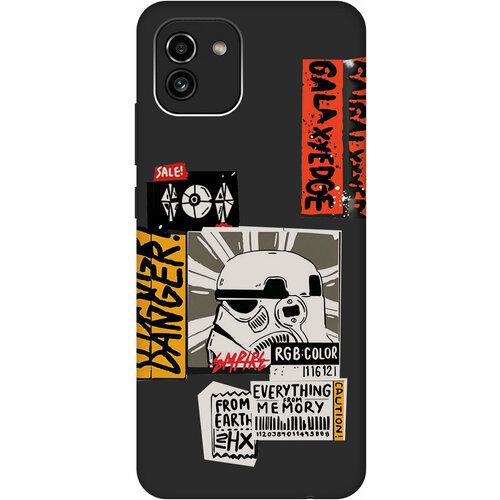 Матовый Soft Touch силиконовый чехол на Samsung Galaxy A03, Самсунг А03 с 3D принтом Stormtrooper Stickers черный матовый soft touch силиконовый чехол на samsung galaxy s6 самсунг с6 с 3d принтом stormtrooper stickers черный