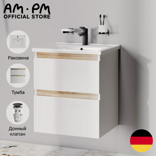 Изображение товара Тумба для ванной AM. PM, подвесная, белый, 55х45х60 см, 2 выдвижных ящика, с раковиной