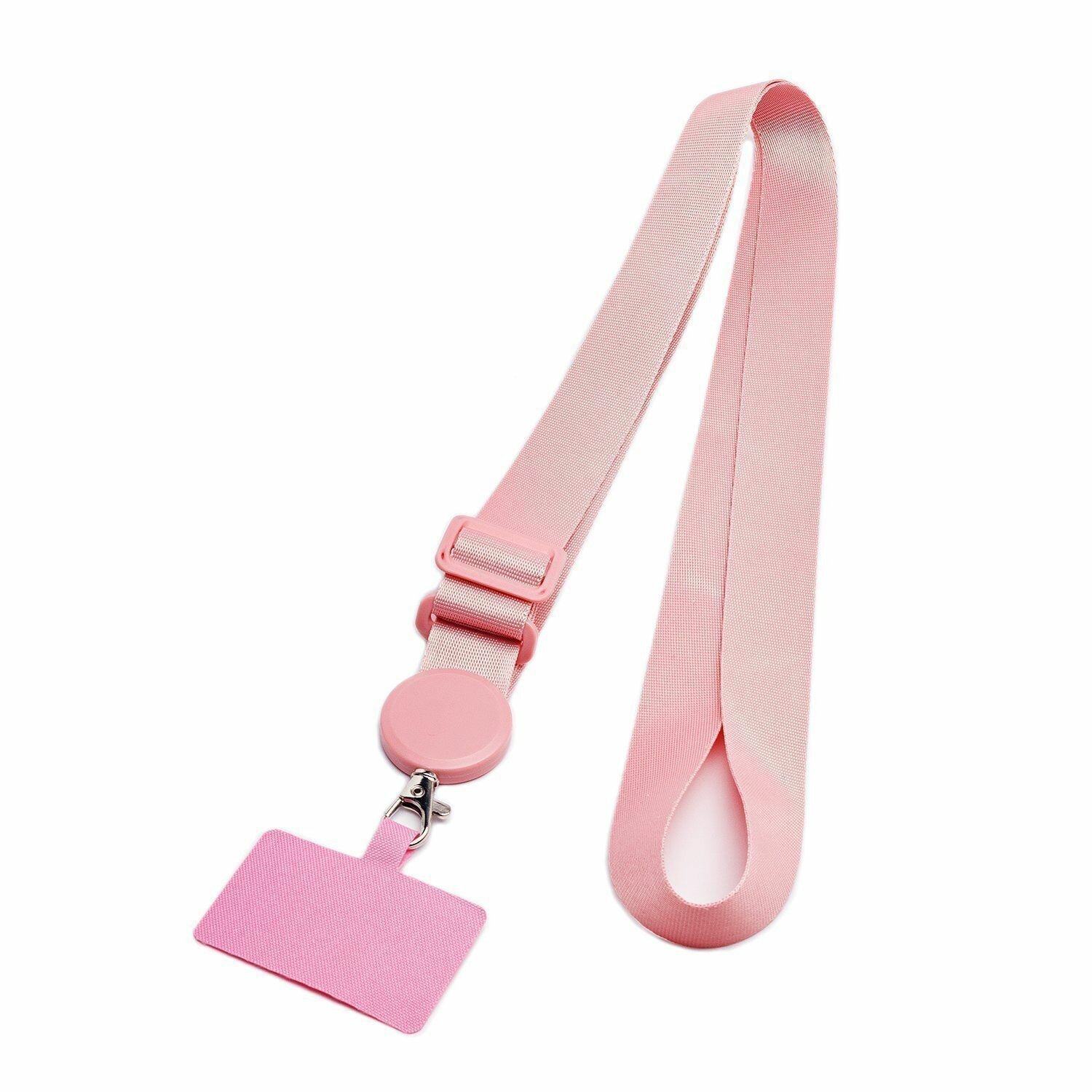 Шнурок для телефона с карабином / Текстильная цепочка через плечо и на шею плоская/ светло-розовый