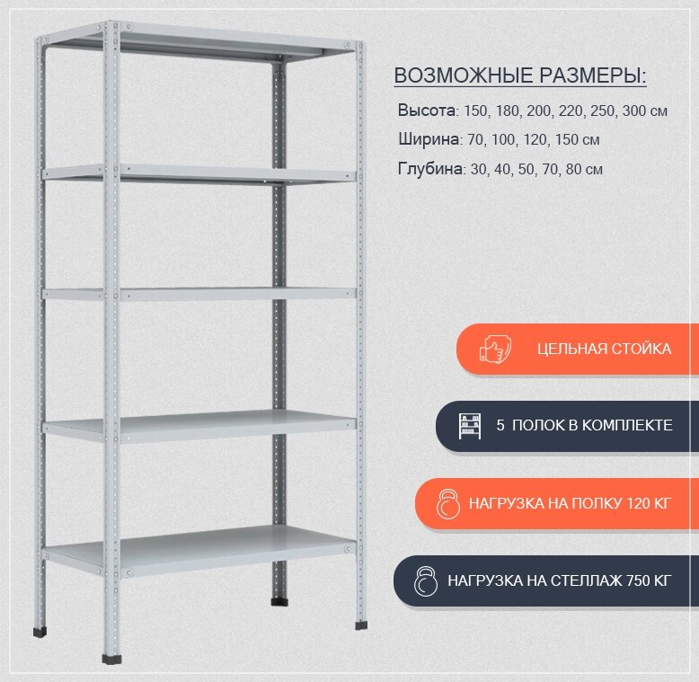 фото Stellcom Стеллаж металлический сборный Лайт MR 1800*1200*600 (4 полки)