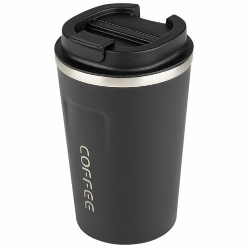 Термокружка COFFEE 380мл 9x15см нержавеющая сталь двойная изоляция черная 611₽