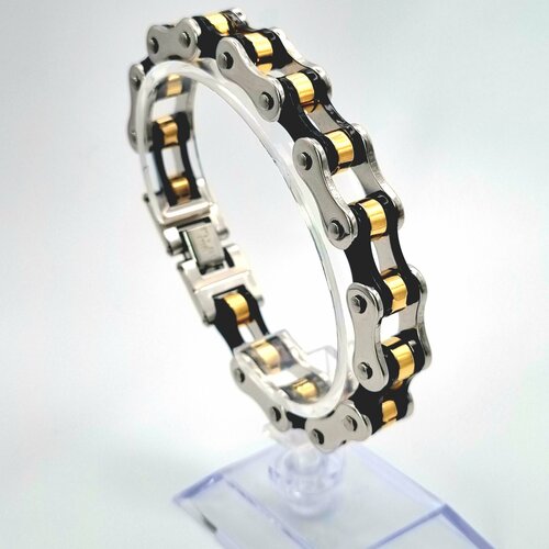 фото Браслет-цепочка браслет мотоцепь серебристо-золотой, 1 шт., размер 21 см, размер one size, серебряный, бежевый reniva