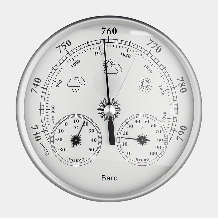 Барометр механический, метеостанция, настенный, серебристая рамка, d = 13 см