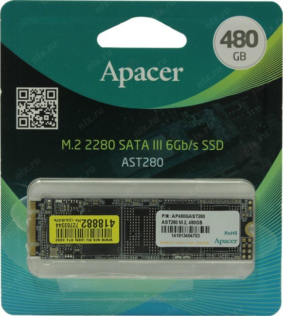 Накопитель SSD M.2 2280 Apacer AST280 480GB TLC SATA 6Gb/s 520/495MB/s IOPS 84K MTBF 1.5M RTL - фото №14