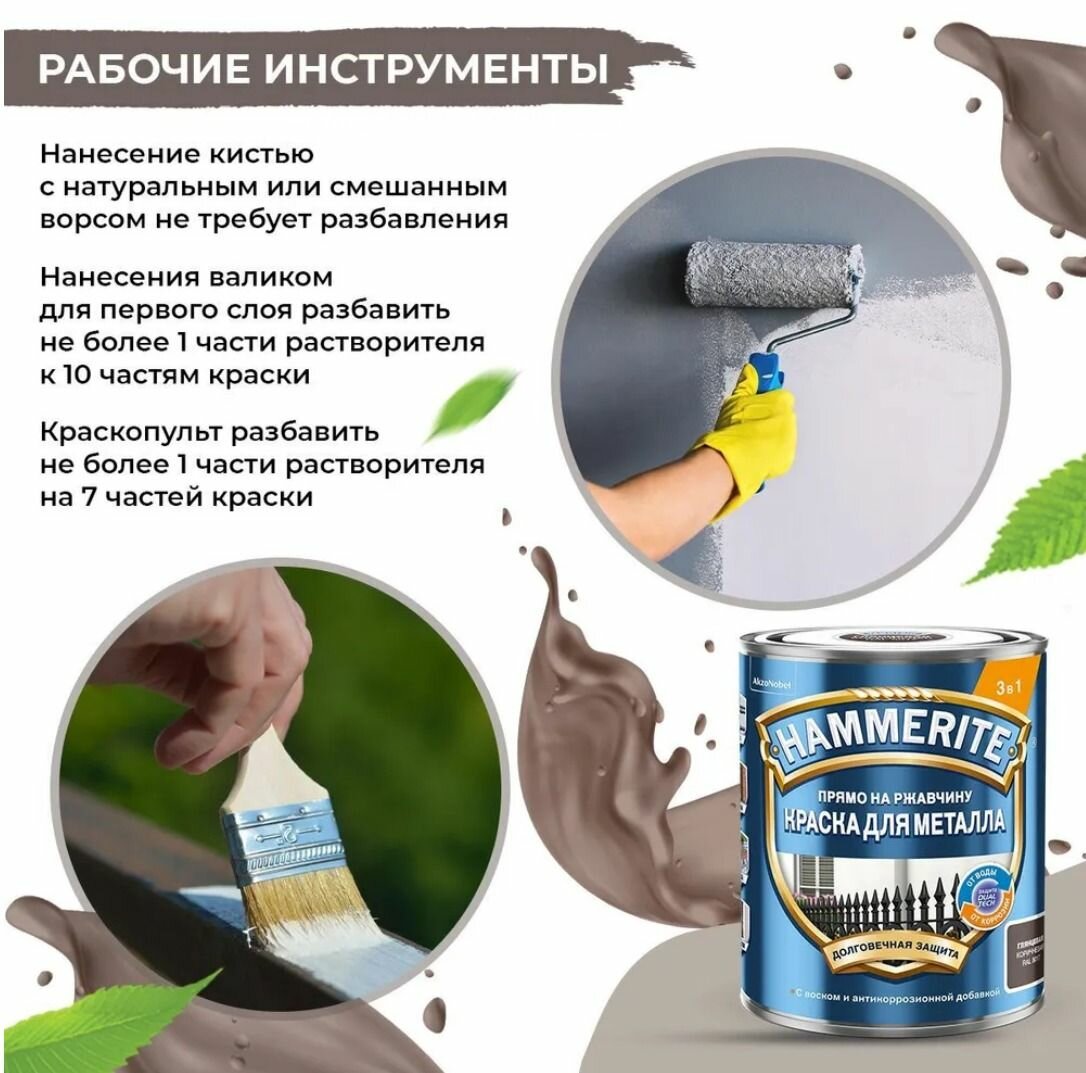 Краска по ржавчине для металла Hammerite, для наружных и внутренних работ 0.75 л.