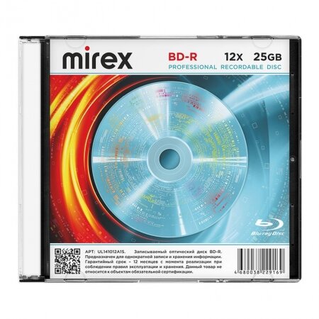 Диск BD-R Mirex 25 Gb, 12x, Slim Case (1), (1/50)