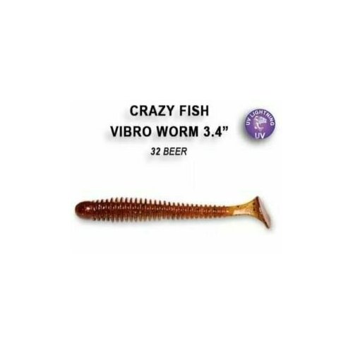 Приманка силиконовая Crazy Fish Vibro Worm 3.4 8,5см, 12-85-32-6 силиконовая приманка мягкая съедобная crazy fish vibro worm 2 50 мм 3 50 м44 6 8 шт