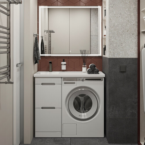 Изображение товара Тумба напольная SanStar Толедо 40 с раковиной Даллас 100 левый (комплект) для ванной комнаты, белая