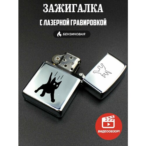 Подарочная бензиновая зажигалка, с гравировкой Кот испугался