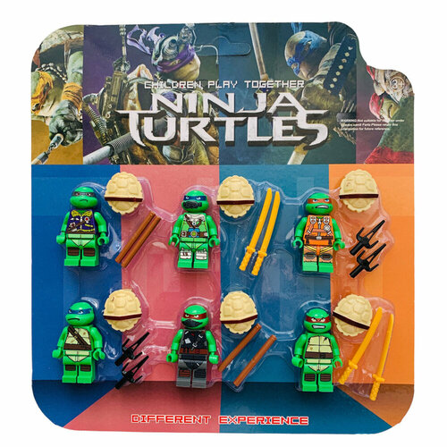 Набор фигурок Черепашки Ниндзя / Минифигурки Ninja turtles с оружием, 6 шт / Черепашка-Ниндзя с аксессуарами, совместимы с конструктором ninja turtles игровой набор черепашки ниндзя 4 фигурки