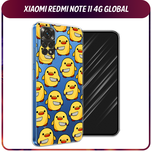 силиконовый чехол на xiaomi redmi note 11 4g global redmi note 11s редми ноут 11 global 11s ночные киты Силиконовый чехол на Xiaomi Redmi Note 11 4G Global/Redmi Note 11S / Редми Ноут 11 Global/11S Утка с ножом, прозрачный
