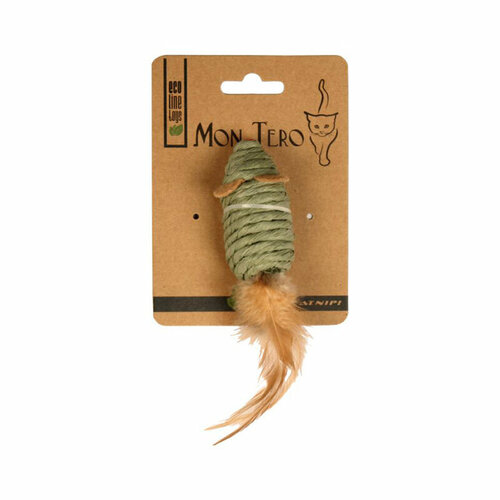 Игрушка ЭКО для кошек Мышь с перьями и кошачьей мятой зеленая, 7,6 см