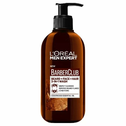 Средство для умывания L'Oreal Paris Men Expert BarberClub 3в1 для бороды, лица и волос с эфирным маслом кедра, 200 мл