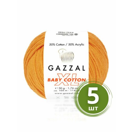 Пряжа Gazzal Baby Cotton XL (Беби Коттон XL) - 5 мотков Цвет: 3416 Тыква 50% хлопок, 50% акрил, 50 г 105 м