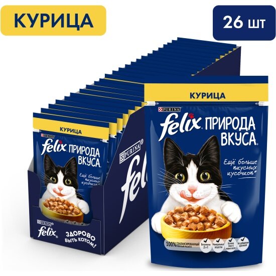 Влажный корм для взрослых кошек Felix Природа вкуса курица 75 г x 26 шт
