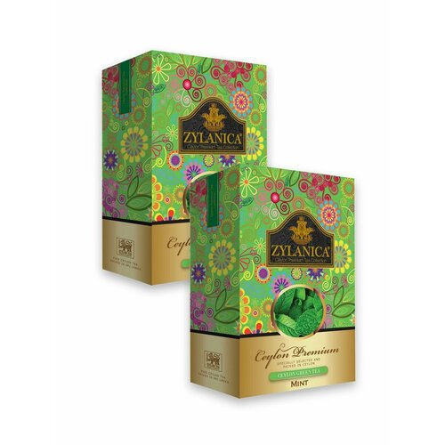 Чай ZYLANICA Ceylon Premium Collection зелёный с мятой 100 гр. картон - 2 шт