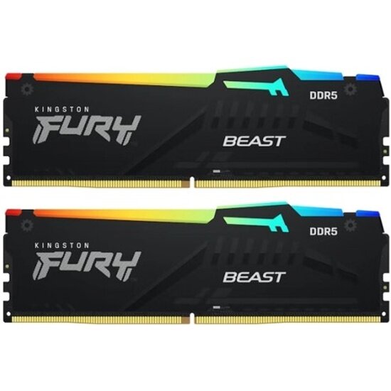 Оперативная память Kingston DDR5 32Gb (2x16Gb) 6000Mhz pc-48000 FURY Beast Black RGB CL36 1.35V (KF560C36BBEAK2-32)