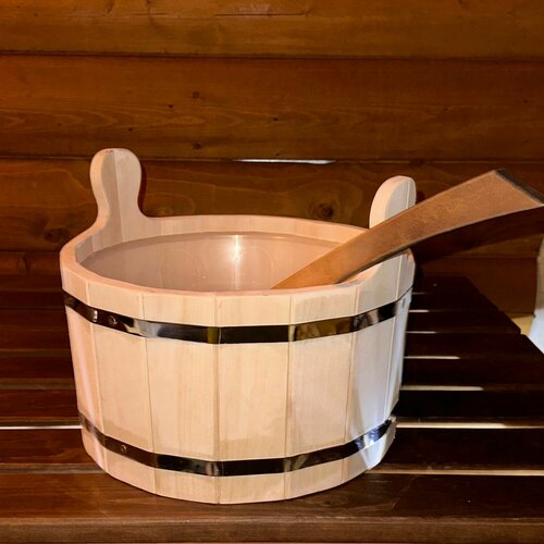 Ушат шайка для бани и сауны 10 л из дерева с пластиковой вставкой, липа