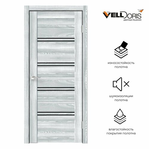 Дверной комплект VellDoris XLINE 4, клён айс, 600x2000, LR, стекло лакобель черное, без врезки замка и петель