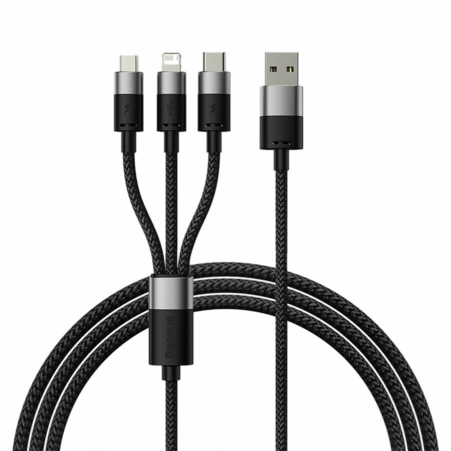 Кабель для айфон USB BASEUS Star Speed 3 в 1 USB - Type-C + Lightning + MicroUSB, 3.5A, 17.5W, 60 см, черный