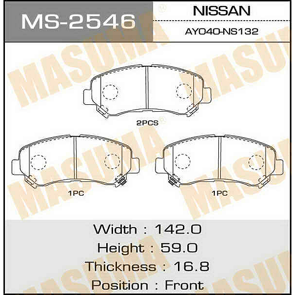 MASUMA MS-2546 (5581057L00 / 5581057L50 / AY040NS132) колодки дисковые передние\ Nissan (Ниссан) qashqai all 07 / x-trail