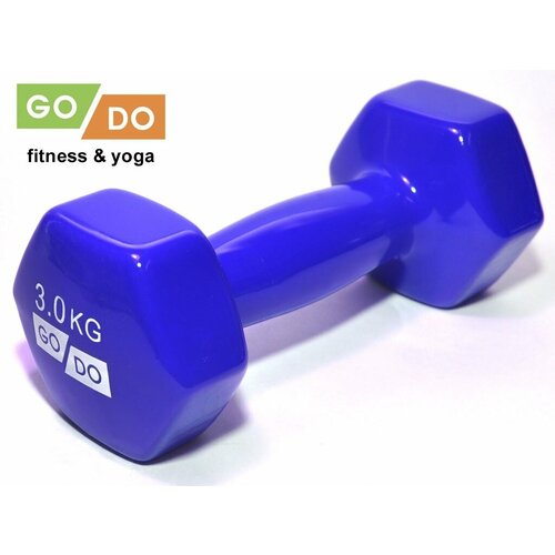 Гантель GO DO в виниловой оболочке. Вес 3 кг. (Синий)
