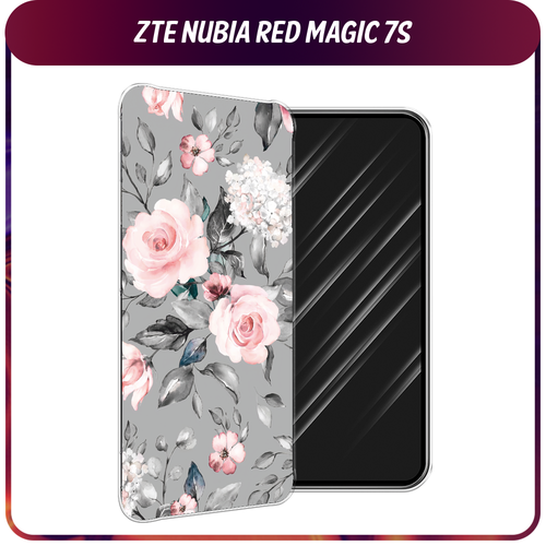 Силиконовый чехол на ZTE Nubia Red Magic 7S / ЗТЕ Нубиа Ред Меджик 7S Розы на сером гидрогелевая противоударная защитная пленка для zte nubia red magic 7s зте нубиа ред меджик 7s