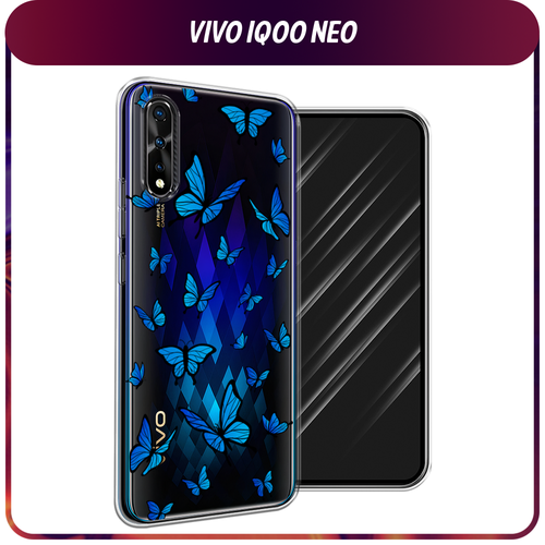 Силиконовый чехол на Vivo iQOO Neo/V17 Neo / Виво iQOO Neo/V17 Neo Синие бабочки, прозрачный