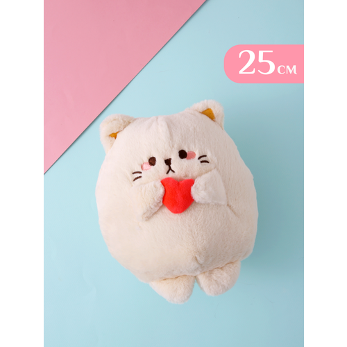 Мягкая игрушка кот с сердцем 25 см бежевый