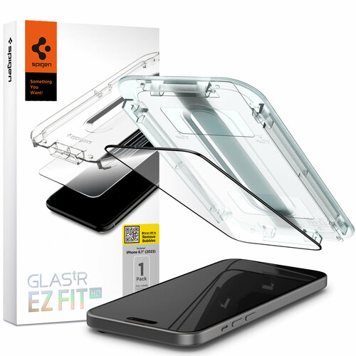 Защитное стекло SPIGEN для iPhone 15 - Glass tR EZ Fit HD Черный 1 шт AGL06908