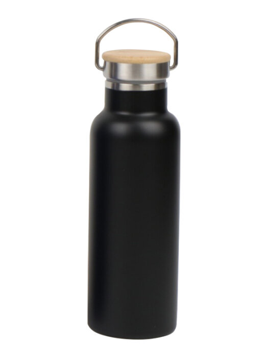 Бутылка Diolex DXB-500-2BL 500 мл черная, нержавейка, вакуумная, с крышкой из бамбука