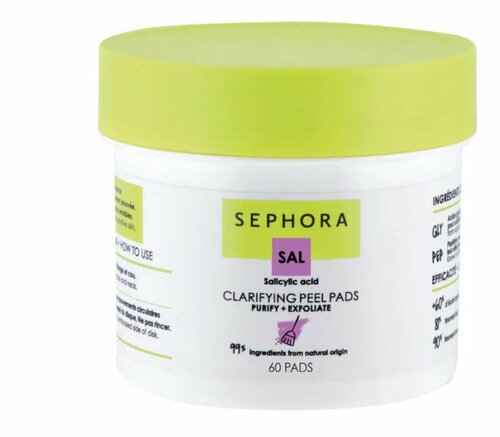 Очищающие диски Sephora Hydrating clarifying peel pads (Purify + exfoliate) 60шт