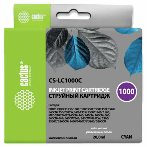 Картридж Cactus CS-LC1000C голубой hs lc123 ink cartridge lc123xl lc121 compatible for brother mfcj4710dw j4410dw mfc j470dw dcp j132w j552dw dcp j752dw mfcj650dw