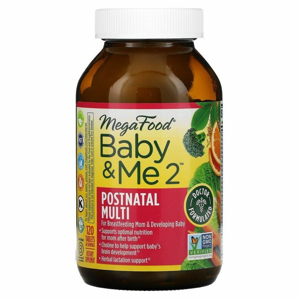 Картинки MegaFood, Baby & Me 2 Postnatal, мультивитамины для послеродового периода, 120 таблеток