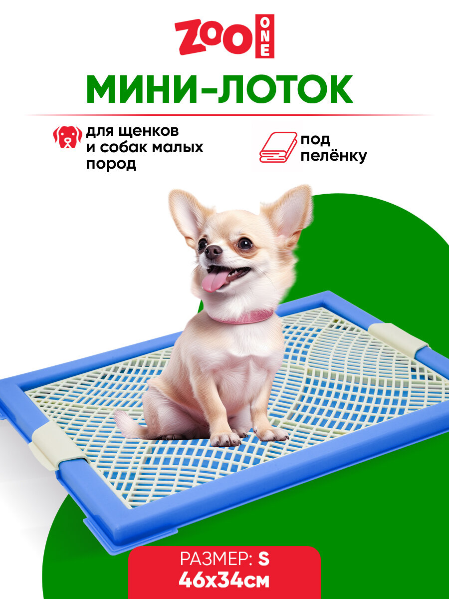 Туалет лоток для собак ZooOne "Мини" с сеткой 46*34*2,5 см, синий + белый, P104-05