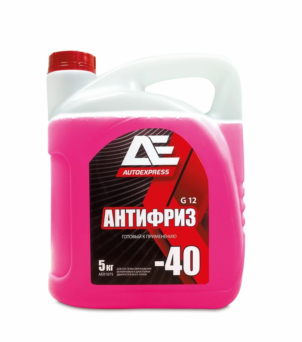 Антифриз для двигателя автомобиля AUTOEXPRESS ANTIFREEZE G12 RED (-40), от -40С до +120С, готовый к применению, 5 кг