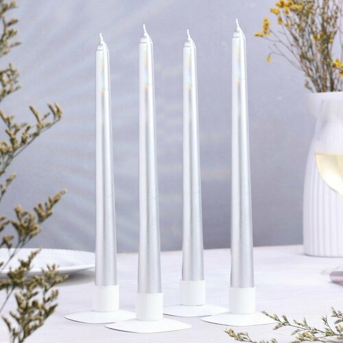 SUI Набор свечей античных 23х 25 см 4 шт лакированная серебряный металлик 867₽